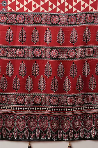 red ethnic printed crepe designer saree