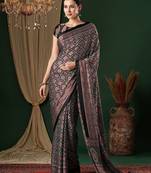 black ethnic motifs ajrak crepe saree