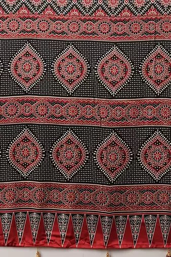 black ethnic motifs ajrak crepe saree