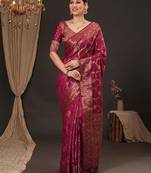 Magenta woven design zari silk blend banarasi saree