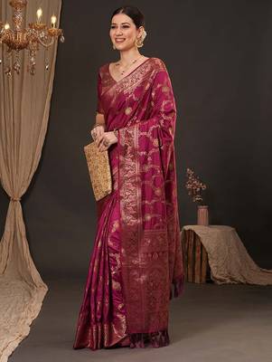 Magenta woven design zari silk blend banarasi saree 3