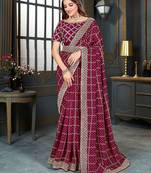 Magenta embellished bandhani saree
