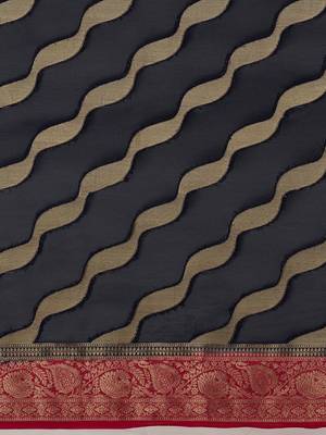 navy blue navy blue & red woven design zari georgette kanjeevaram saree 5