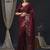 burgundy striped zari banarasi silk blend saree