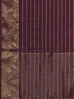 burgundy striped zari banarasi silk blend saree 5