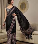 black ethnic motifs ajrak crepe ready to wear block print saree