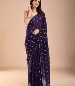 Purple floral sequinned tissue saree