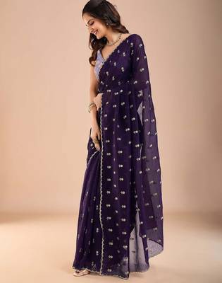 Purple floral sequinned tissue saree 2