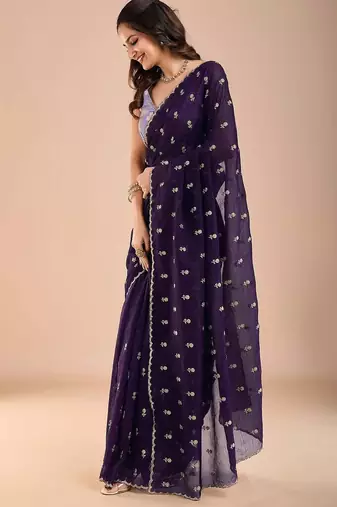 Purple floral sequinned tissue saree