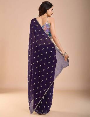 Purple floral sequinned tissue saree 3