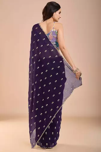 Purple floral sequinned tissue saree