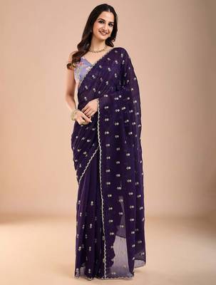 Purple floral sequinned tissue saree 4