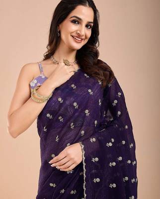 Purple floral sequinned tissue saree 5