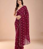 Maroon floral sequinned tissue saree