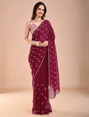 Maroon floral sequinned tissue saree 4