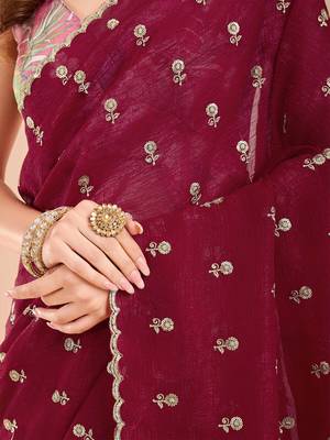 Maroon floral sequinned tissue saree 5