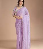 Lavender floral sequinned tissue saree
