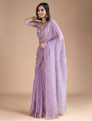 Lavender floral sequinned tissue saree 2