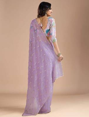 Lavender floral sequinned tissue saree 3