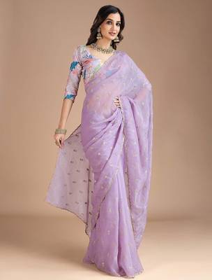 Lavender floral sequinned tissue saree 4