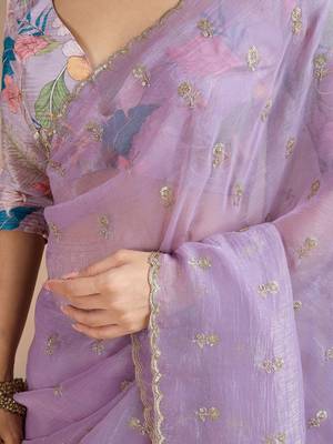 Lavender floral sequinned tissue saree 5