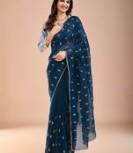 Blue floral sequinned tissue saree