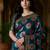 Teal floral zari silk blend heavy work banarasi saree