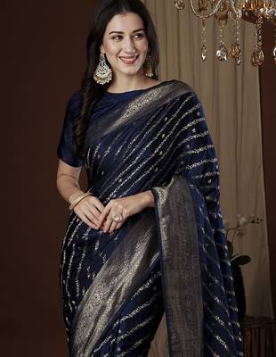 navy blue ethnic motifs zari satin saree 1