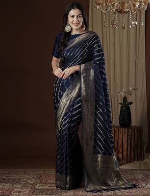 navy blue ethnic motifs zari satin saree 2
