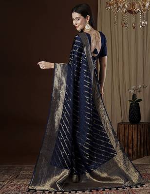 navy blue ethnic motifs zari satin saree 3