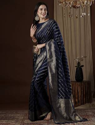 navy blue ethnic motifs zari satin saree 4