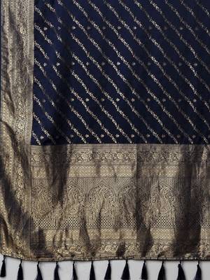 navy blue ethnic motifs zari satin saree 5