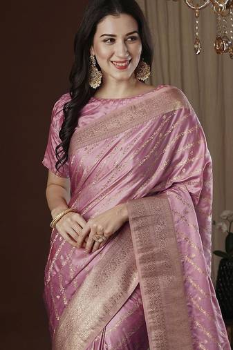 pink ethnic motifs zari satin kanjeevaram saree