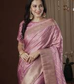 pink ethnic motifs zari satin kanjeevaram saree