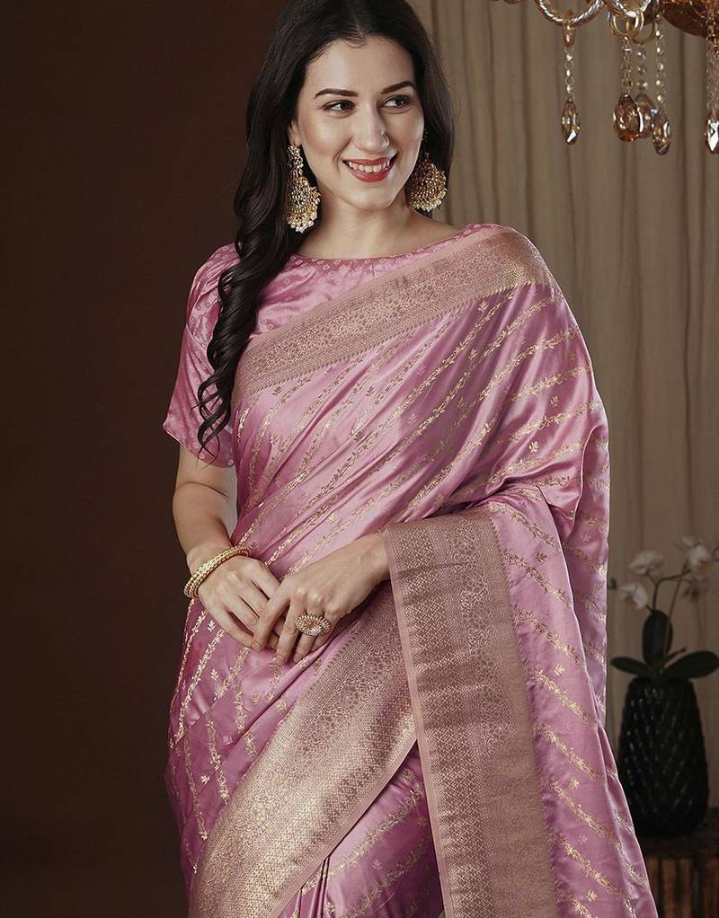 pink ethnic motifs zari satin kanjeevaram saree