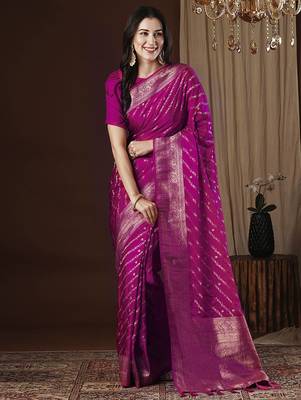 pink woven design zari satin kanjeevaram saree 2