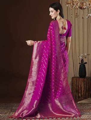 pink woven design zari satin kanjeevaram saree 3