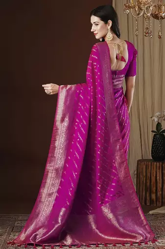 pink woven design zari satin kanjeevaram saree