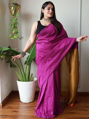burgundy cotton blend khadi saree 1