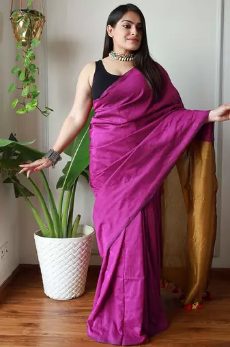 burgundy cotton blend khadi saree