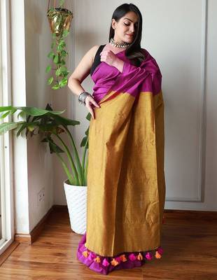 burgundy cotton blend khadi saree 2