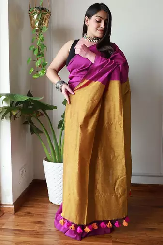 burgundy cotton blend khadi saree