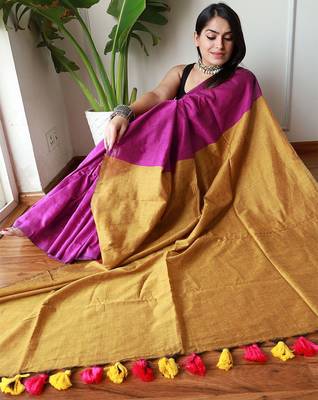 burgundy cotton blend khadi saree 3