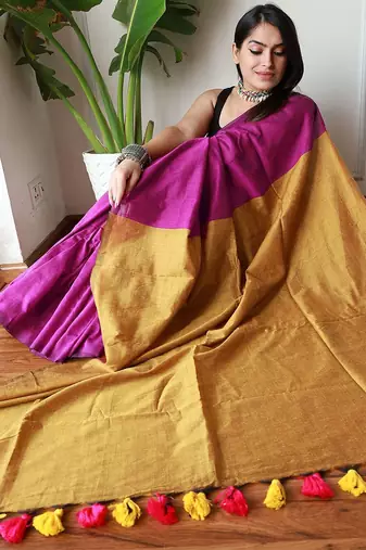 burgundy cotton blend khadi saree