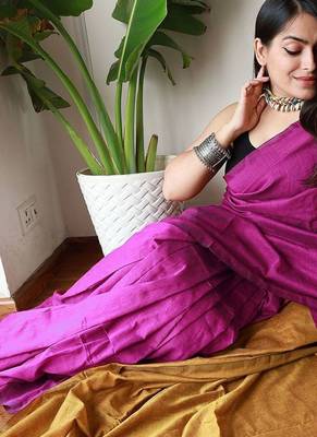 burgundy cotton blend khadi saree 4