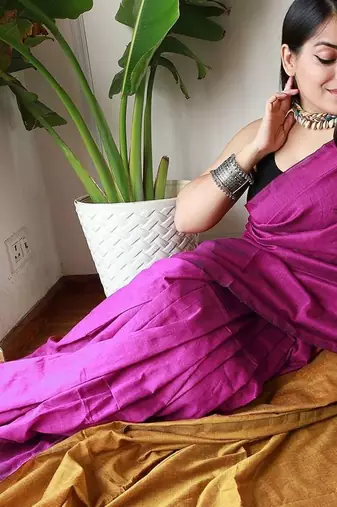 burgundy cotton blend khadi saree