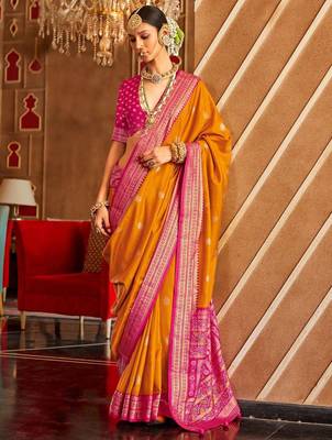 Orange ethnic motifs zari patola saree 1