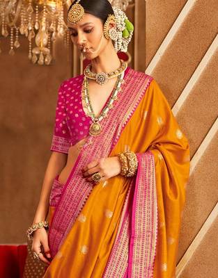 Orange ethnic motifs zari patola saree 2