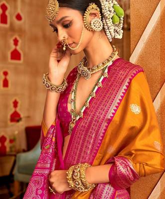 Orange ethnic motifs zari patola saree 3