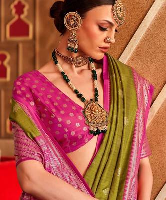 Olive ethnic motifs woven design zari  patola saree 3